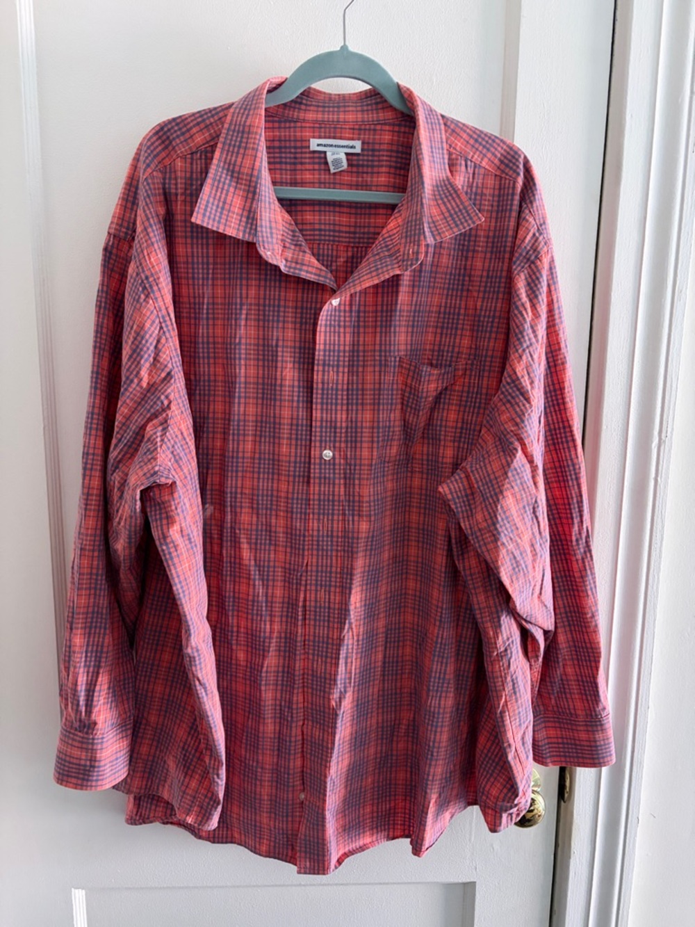 Amazon Essentials Red and Blue Plaid Button-Down Shirt